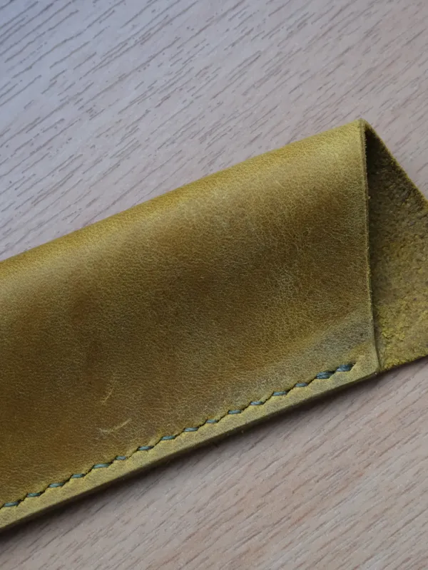 Product Handmade Leather Fountain Pen Case – Yellow Crazy Horse Leather Image